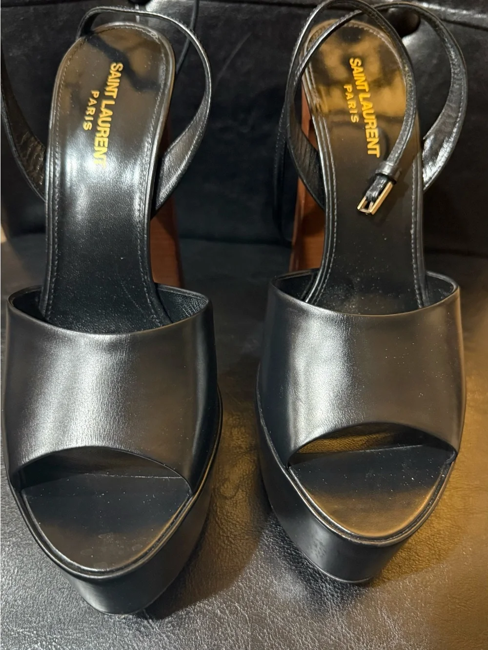 Saint Laurent | Jodie glossed-leather platform sandals - box and dust bags
